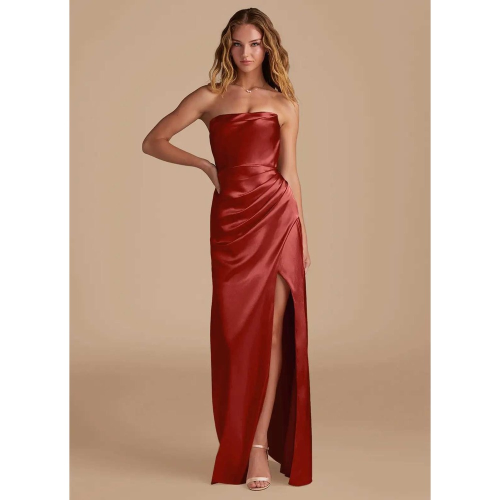 Azazie Leonis Satin Maxi Dress In Rust Size A4 New With Tags